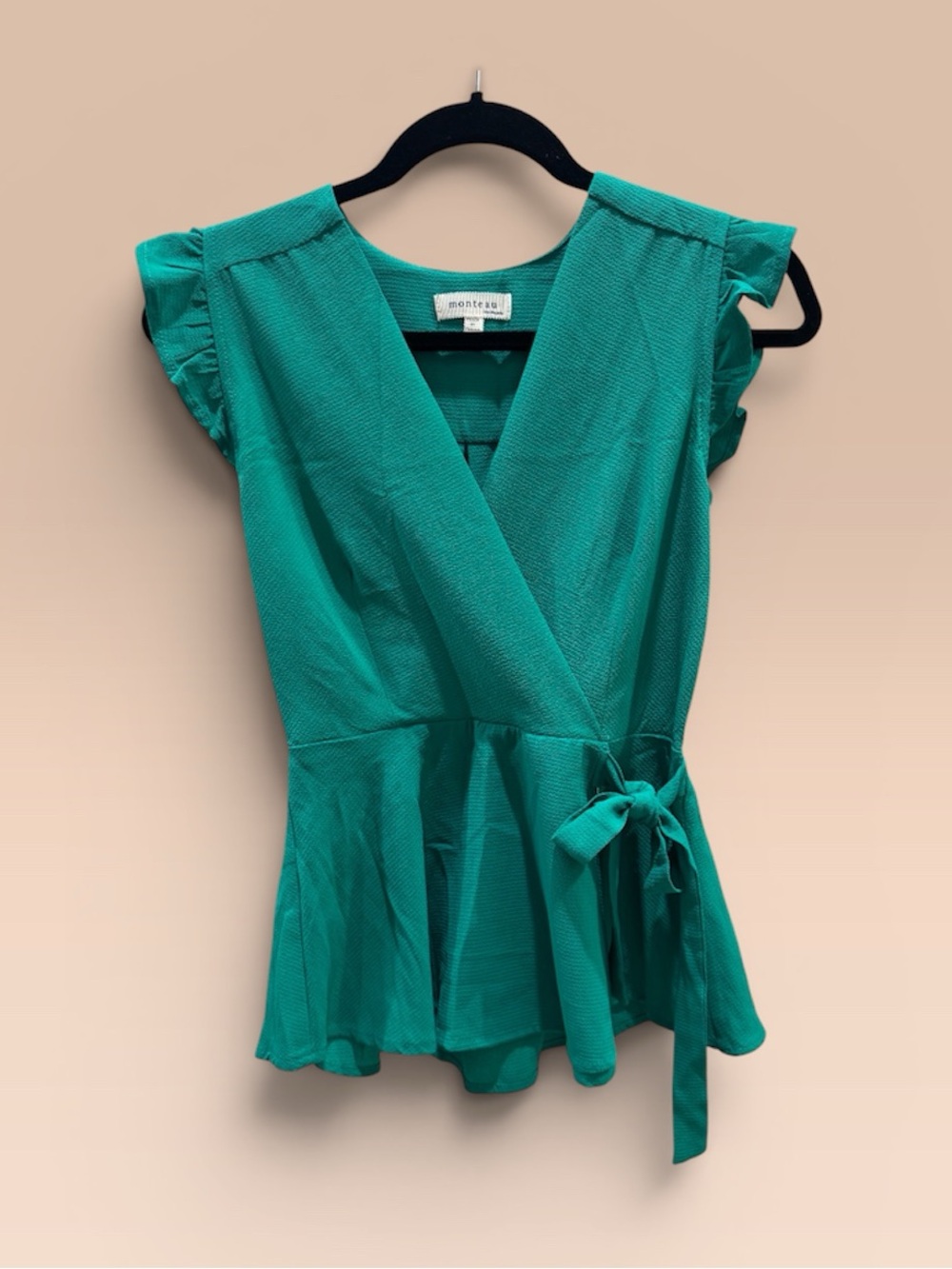 Monteau Green Wrap Peplum Tie Blouse